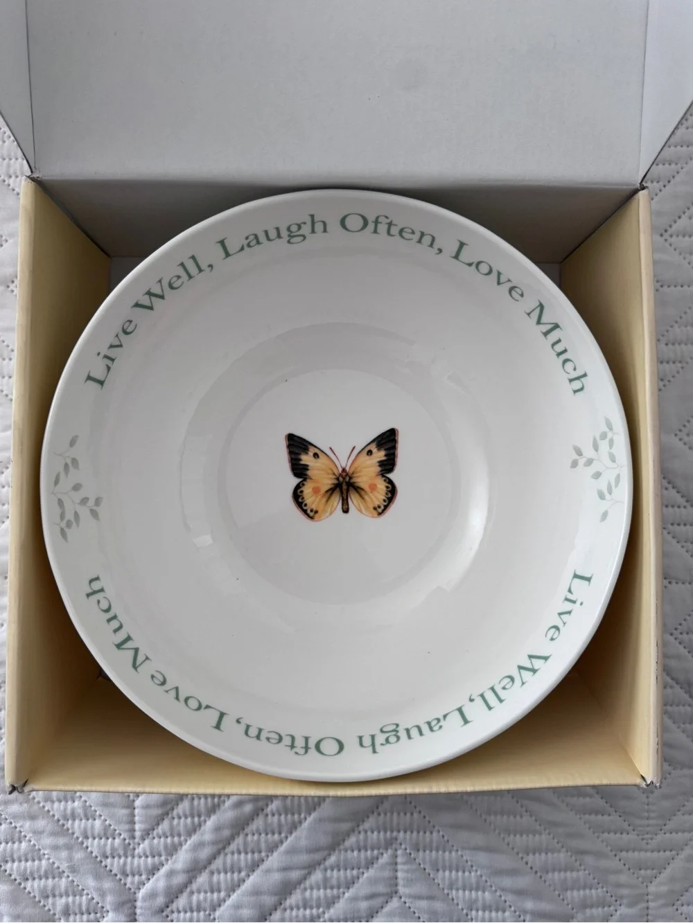 Lenox Butterfly Meadow Sentiment Serving Bowl “Live Well Laugh Often Love Much”